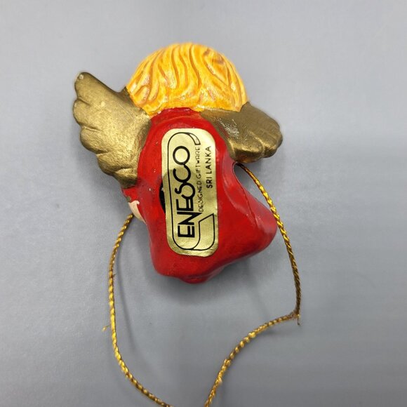 Vintage Enesco Ceramic Mini Angels Cherubs Christmas Ornaments Set Of 3 Hanging - Picture 5 of 11